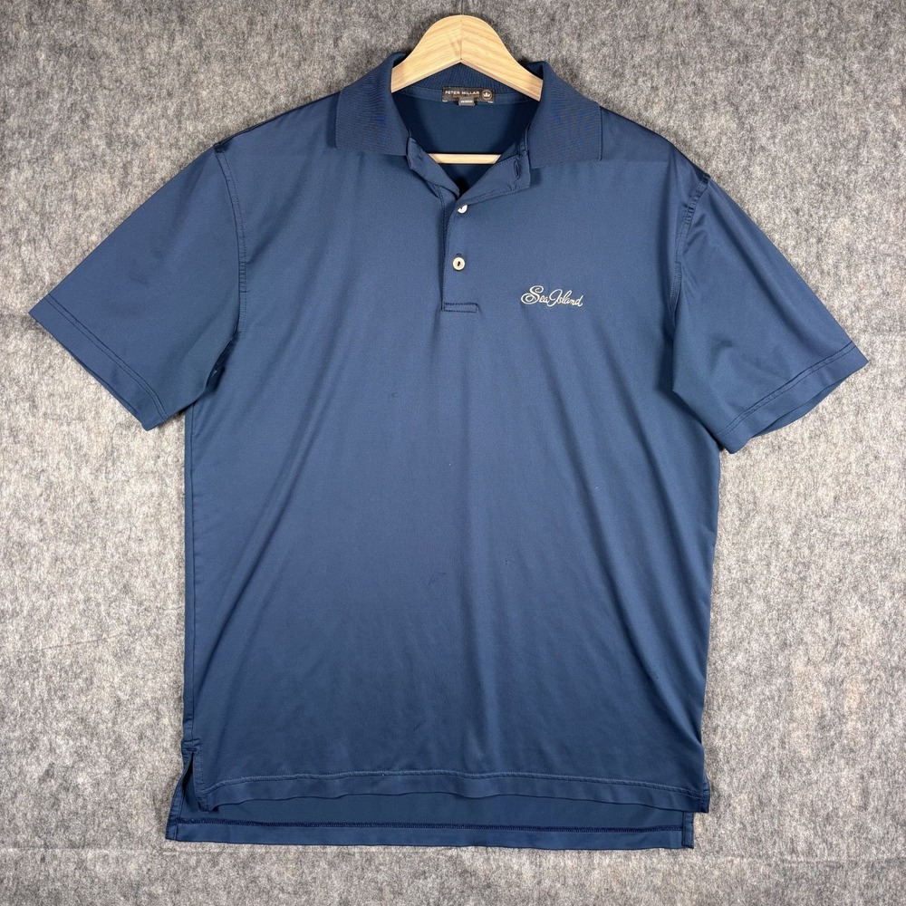 Peter Millar Sea Island Men's Small Blue Polo Golf Shirt Performance Stretch